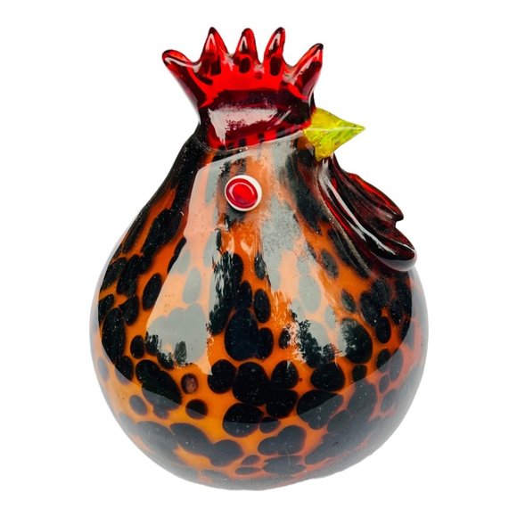 Art Glass Rooster Figure Leopard Pattern Black & Gold 6" × 4 1/2" - Picture 9 of 10
